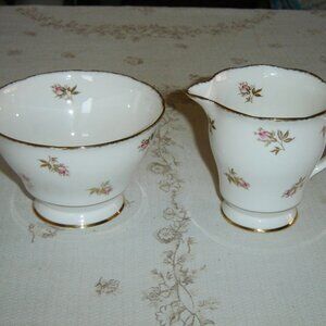Royal Stafford pink Rosebud gold leaves large cream and sugar VGU